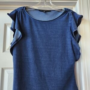 White House Black Market Navy Ruffle Sleeve Blouse